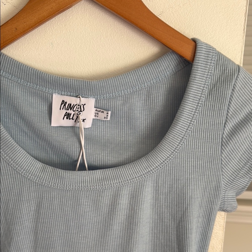 Princess Polly Light Blue NWT Crop Top Ribbed “Kerri Top”, Size 2 - Picture 4 of 6